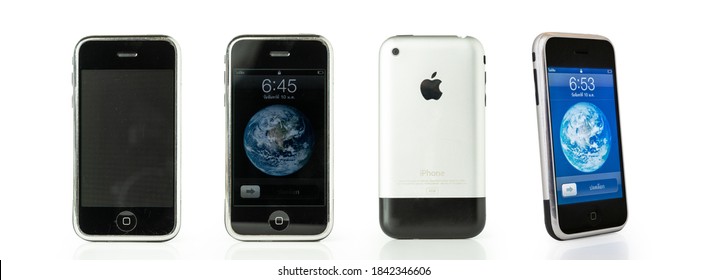 Collection Of IPhone 2g Designed By Apple . October 28, 2020, Bangkok, Thailand. Clipping Path