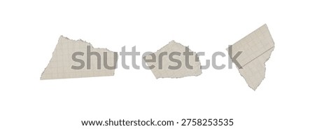 Collection of irregular graph paper remnants on white background