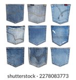 Collection of jeans pockets. isolated on white background