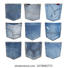 Collection of jeans pockets. isolated on white background - Shutterstock ID 2278083773