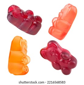 Collection of jelly gummy bears candies isolated on a white background. Colorful fruit gum candies.