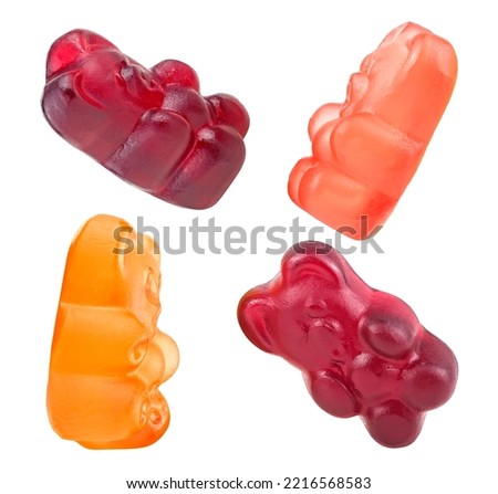 Collection of jelly gummy bears candies isolated on a white background. Colorful fruit gum candies.