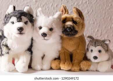 A Collection Of Kids Cute Furry Plush Dog Toys 