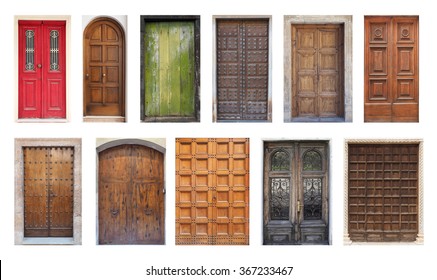 Collection of Large European Antique Doors Isolated on White