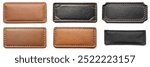 A collection of leather patches with different colors and textures. The patches are arranged in a row, with the first one being brown and the last one being black. The patches vary in size and shape