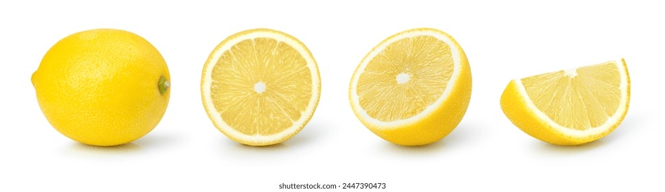 Collection of lemon fruit with cut half sliced isolated on white background. - Powered by Shutterstock