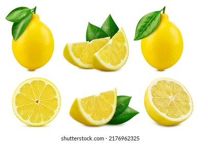 Collection lemon isolated on white background. Taste lemon with leaf. Full depth of field with clipping path - Powered by Shutterstock