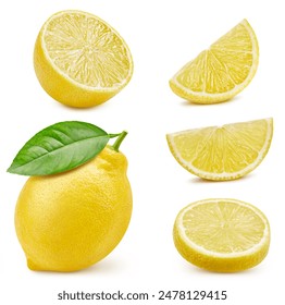 Collection lemon isolated on white background. Clipping path lemon. Lemon macro studio photo