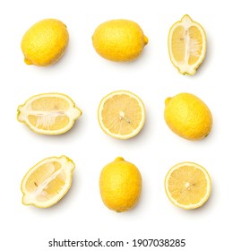 Collection of lemons isolated on white background. Set of multiple images. Part of series