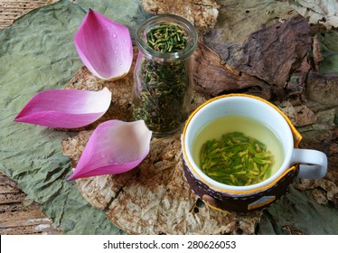 Collection of lotus, pink lotus flower, green seed, white lotus seed in fresh and dry, herbal tea of this flora, with amazing, abstract concept in vibrant color, this food make healthy , good sleep