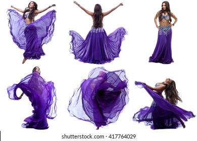 Collection of lovely brunette dancing belly dance