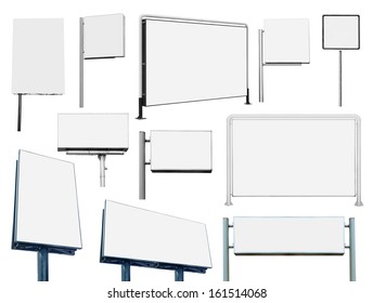 Collection of many advertising banner billboard and sign isolated on white background