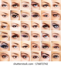 Collection Of Many Female Eyes With A Different Makeup