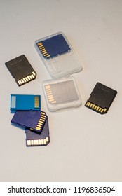 A collection of memory storage cards for computers and devices