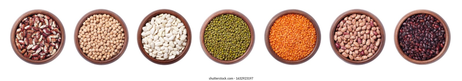 Collection of mixed beans, legumes and lentils isolated on white background. - Shutterstock ID 1632923197