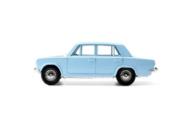 Collection Model Of A Blue Car Made In Russia Isolated On White.