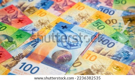 Collection of modern Swiss banknotes Foto stock © 