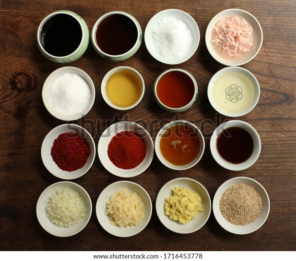 Collection Most Basic Sauces Making Korean ภาพสต็อก 1716453778