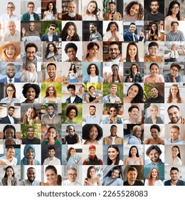 Collection of multiethnic beautiful people smiling and gesturing on various backgrounds, happy attractive men and women, children showing positive emotions, collage, set of closeup photos - Shutterstock ID 2265528083