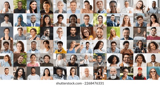 Collection of multiracial people smiling and gesturing on various backgrounds, happy attractive men and women, children showing positive emotions, collage, set of closeup photos, panorama - Shutterstock ID 2268476331