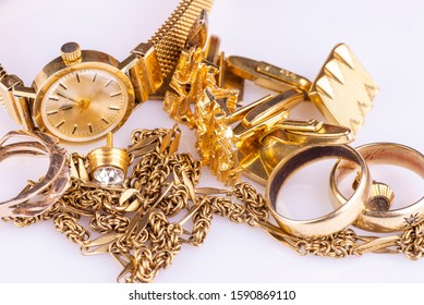 A Collection Of Old Gold Jewelery For Precious Metal Recycling