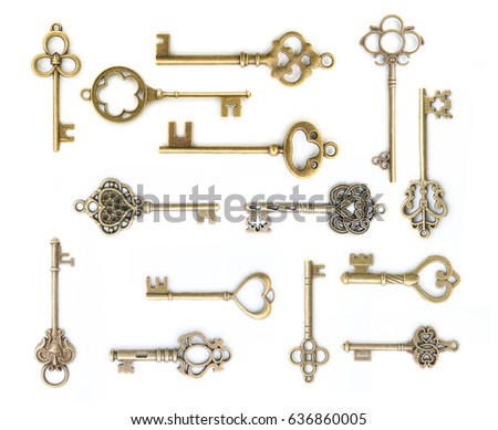 collection of  old key isolated on white background without shadow