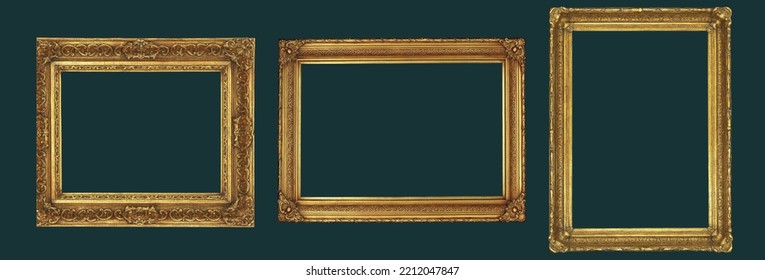Collection of old pictures frames  isolated on a dark background. Artistic canvas and frames design element.