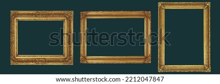 Collection of old pictures frames  isolated on a dark background. Artistic canvas and frames design element.