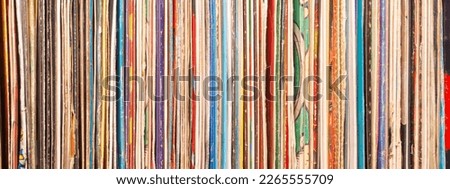 Collection of old vinyl records. closeup. copy space