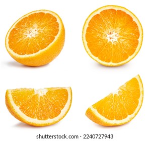 Collection orange slice. Orange isolated on white background. Orange fruit clipping path. Orange macro studio photo