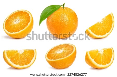 Collection orange slice. Orange isolated on white background. Orange fruit clipping path. Orange macro studio photo
