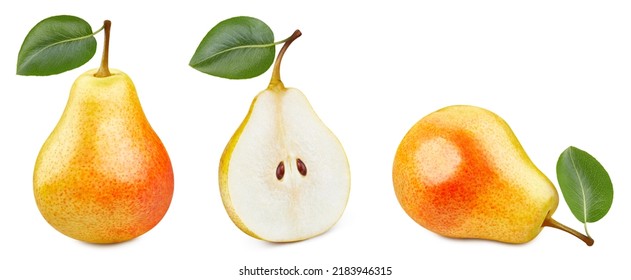 Collection pears Isolated on white background. Organic fresh pears isolated on white. Pears clipping path - Shutterstock ID 2183946315