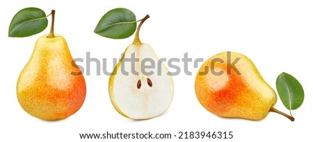 Collection pears Isolated on white background. Organic fresh pears isolated on white. Pears clipping path