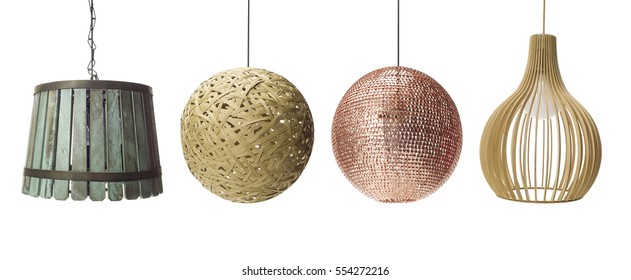 Collection of  pendants isolated on white, clipping path included, Set of Pendant light lamps isolated 