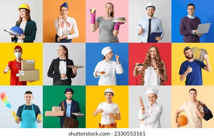Collection of people of different professions on color background - Shutterstock ID 2330553161