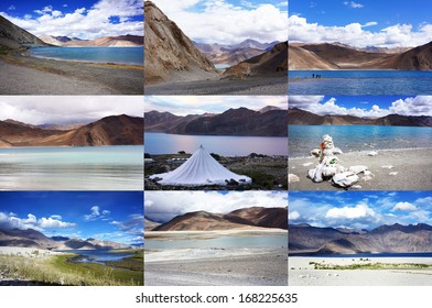 A collection of photos of Pangong Lake in various times of the day. Pangong Lake is the highest salty lake situated in Ladakh,India. 