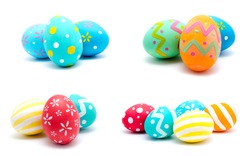 Collection Of Photos Perfect Colorful Handmade Easter Eggs Isolated On A White