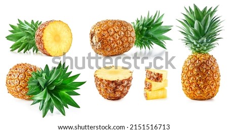 Collection pineapple isolated on white background. Clipping path pineapple. Pineapple macro studio photo