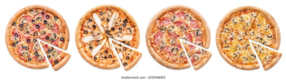 Collection of pizzas with mushrooms, isolated on white background - Powered by Shutterstock