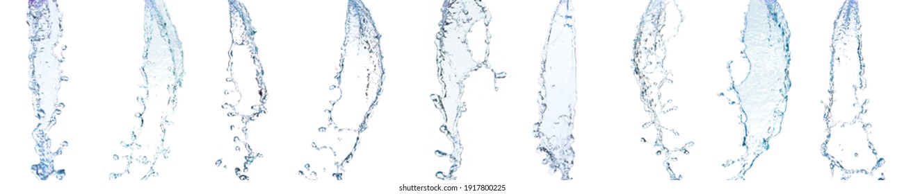 collection of pouring clean water from a height or a beautiful splash of blue water Isolated on white background