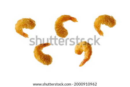 Collection of prawn tempura deep fried battered shrimpisolated on white background