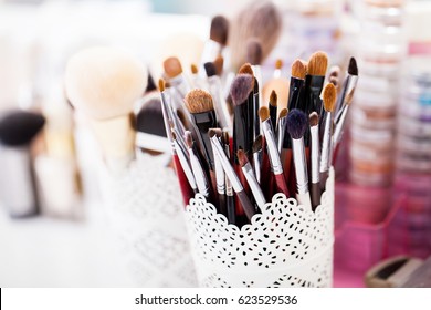 Collection of professional makeup brushes
