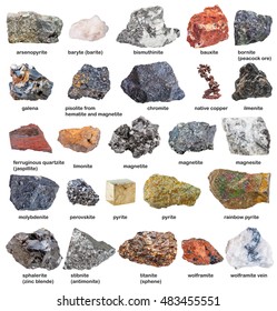 Collection Raw Minerals Ores Names Isolated Stock Photo 483455551 ...