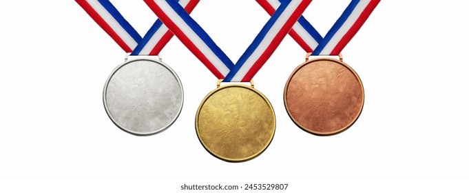 Collection of real gold medals isolated on free png background with a lot of text area - winner copy space concept