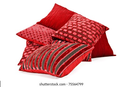 Collection Of Red Cushions On White Background