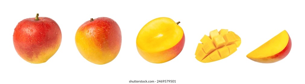 Collection of red mango fruit with cut half sliced isolated on white background. - Powered by Shutterstock