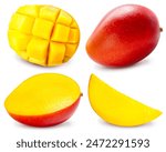 Collection of red mango isolated on white background, Fresh Japanese Elegant mango fruits on white background with clipping path.