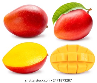 Collection of red mango isolated on white background, Fresh Japanese Elegant mango fruits on white background with clipping path.