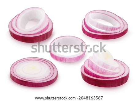 Collection of a red onion isolated on white background.
