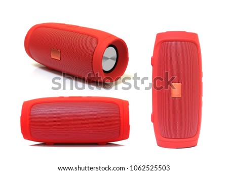 collection of red speaker isolated on white background